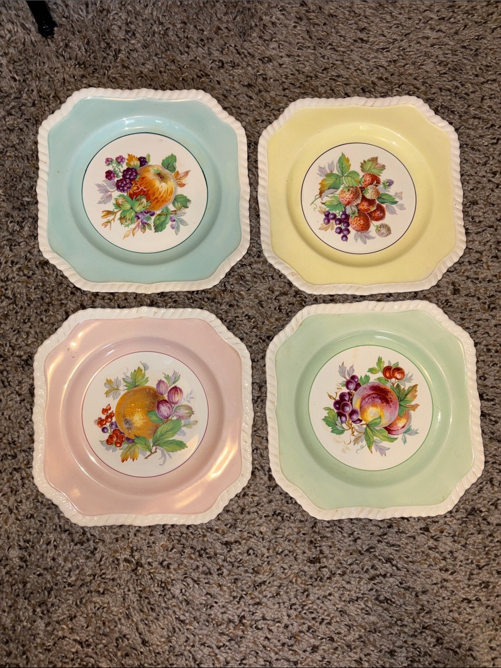 Set of 4 Vintage Johnson Brothers California pastel fruit square plates